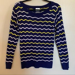 Zig zag striped pointelle sweater